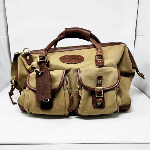 Orvis Canvas & Leather Zip Travel Duffle Bag Large Green - Picture 1 of 11